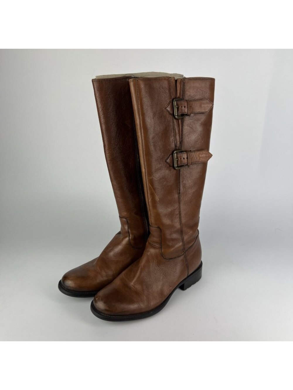 Clarks Leather High Riding Boots Brown Tamro Spice Womens 6.5 Moto Buckles